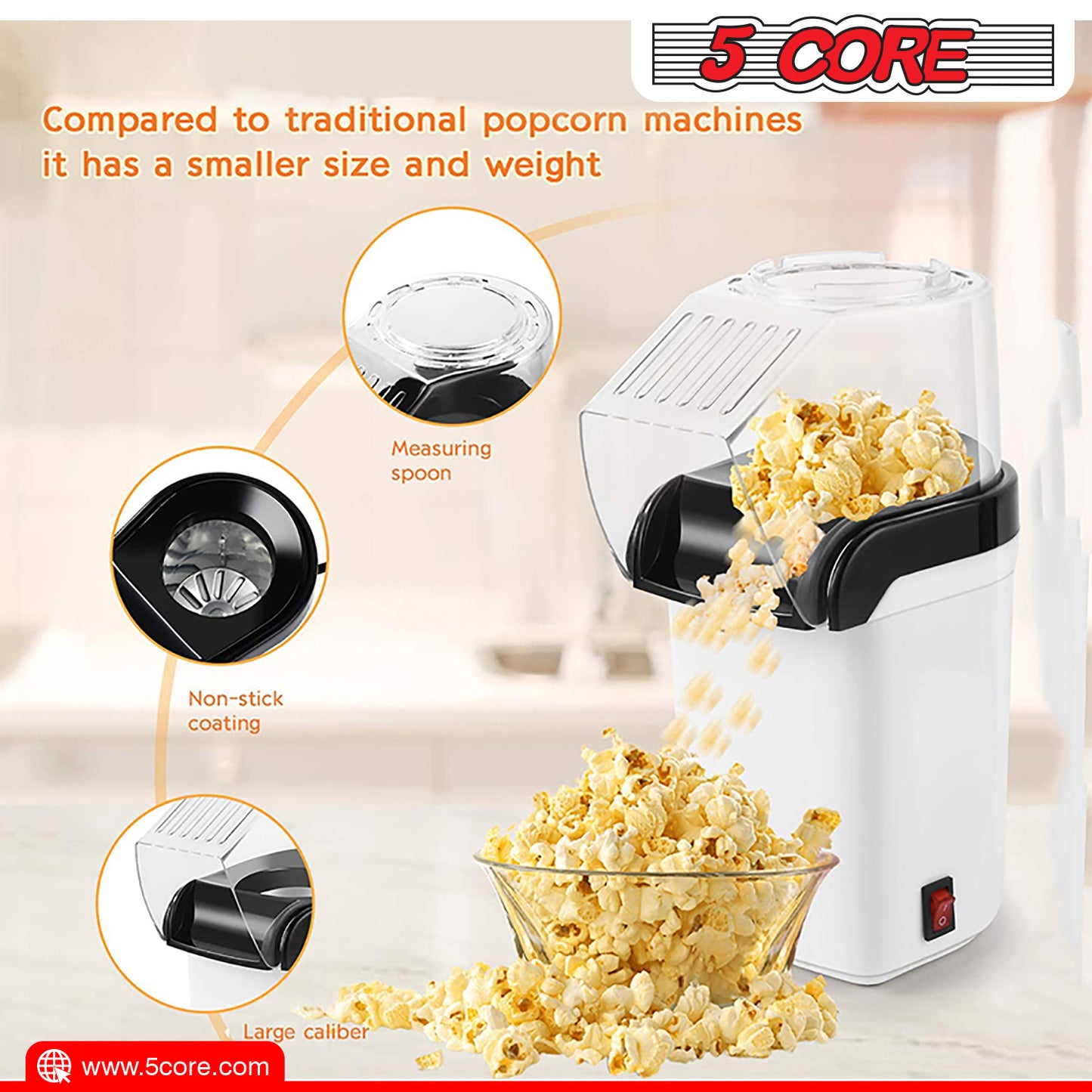 Popcorn Machine Hot Air Electric Popper Kernel Corn Maker Bpa Free No Oil 5 Core POP