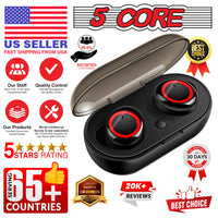 5 CORE Wireless Earbuds, Bluetooth 5.0 Noise Cancelling Headphones w/Charging Case- 132Hrs Play Time, Built-in Microphone IPX8 Waterproof for Sports Workout Laptop TV Computer Phone