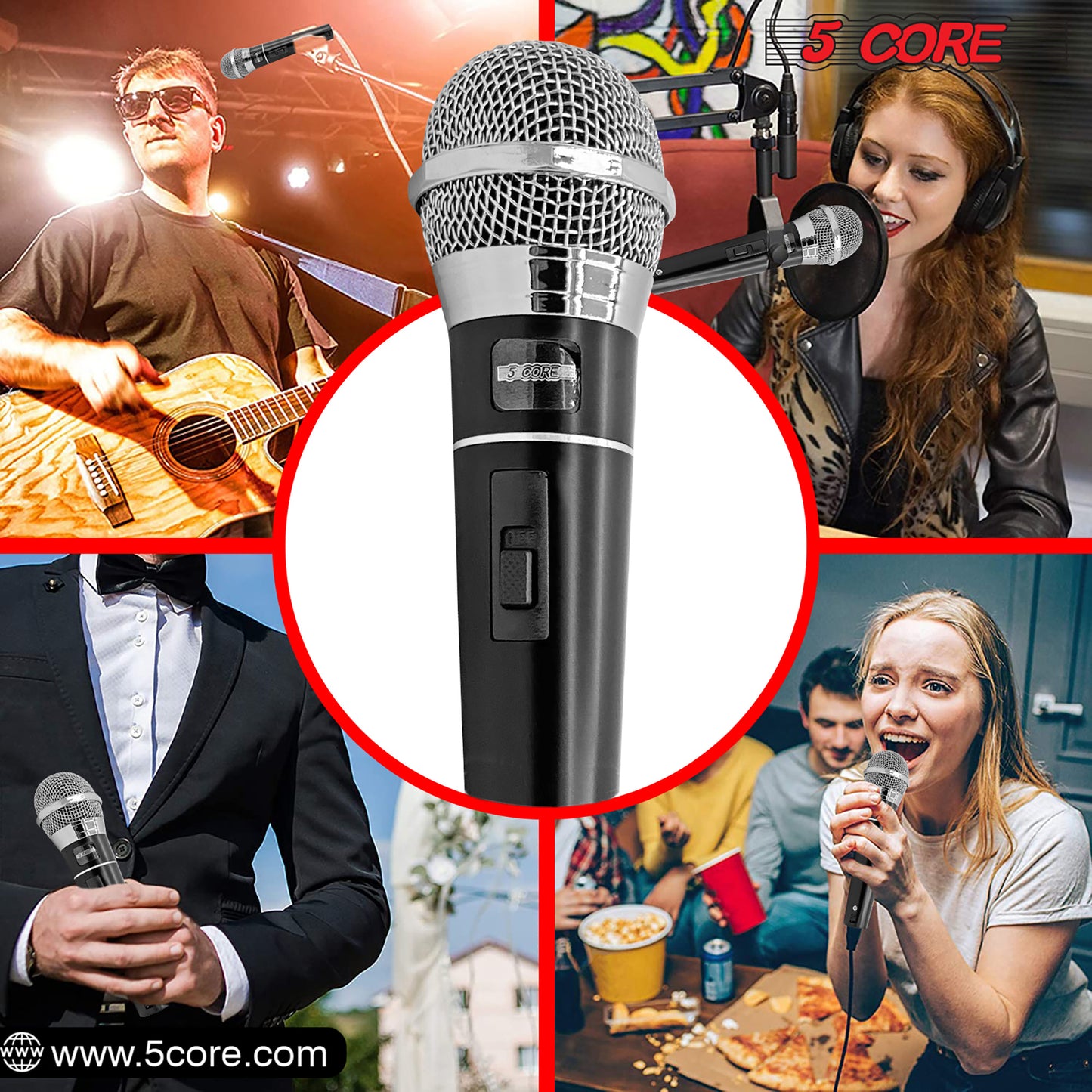 5 CORE Premium Handheld Microphone Unidirectional Vocal Dynamic Cardioid Mic W Detachable 10ft XLR Cable, Mic Clip, Mesh Grille & ON/Off Switch Suited for Speakers, Amp, Mixers, Karaoke Singing- PM100