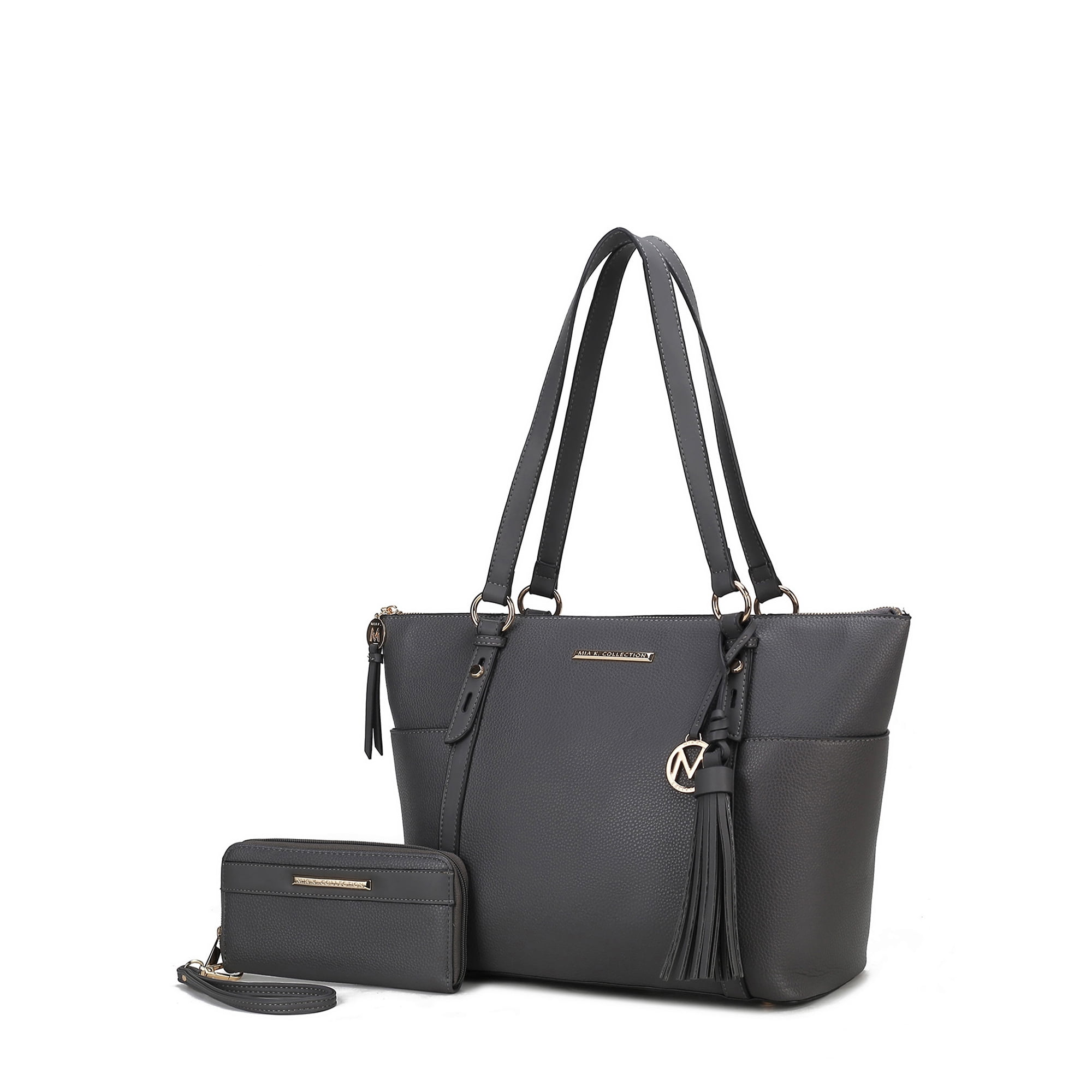 MKF Collection Women's Gloria Faux Leather Tote Bag and Wallet Set, 2-Piece, Charcoal