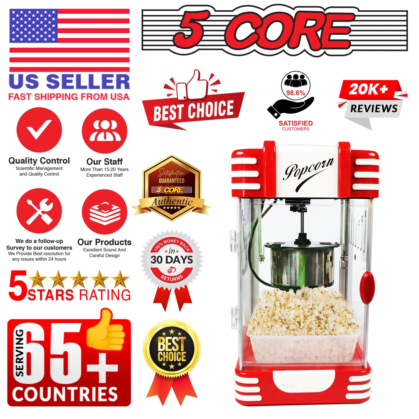 Commercial Popcorn Machine Also used in Home; Party; Movie Theater Style 4 oz. Ounce Antique 300 Watts Big Grande Size 5 Core-POP-850