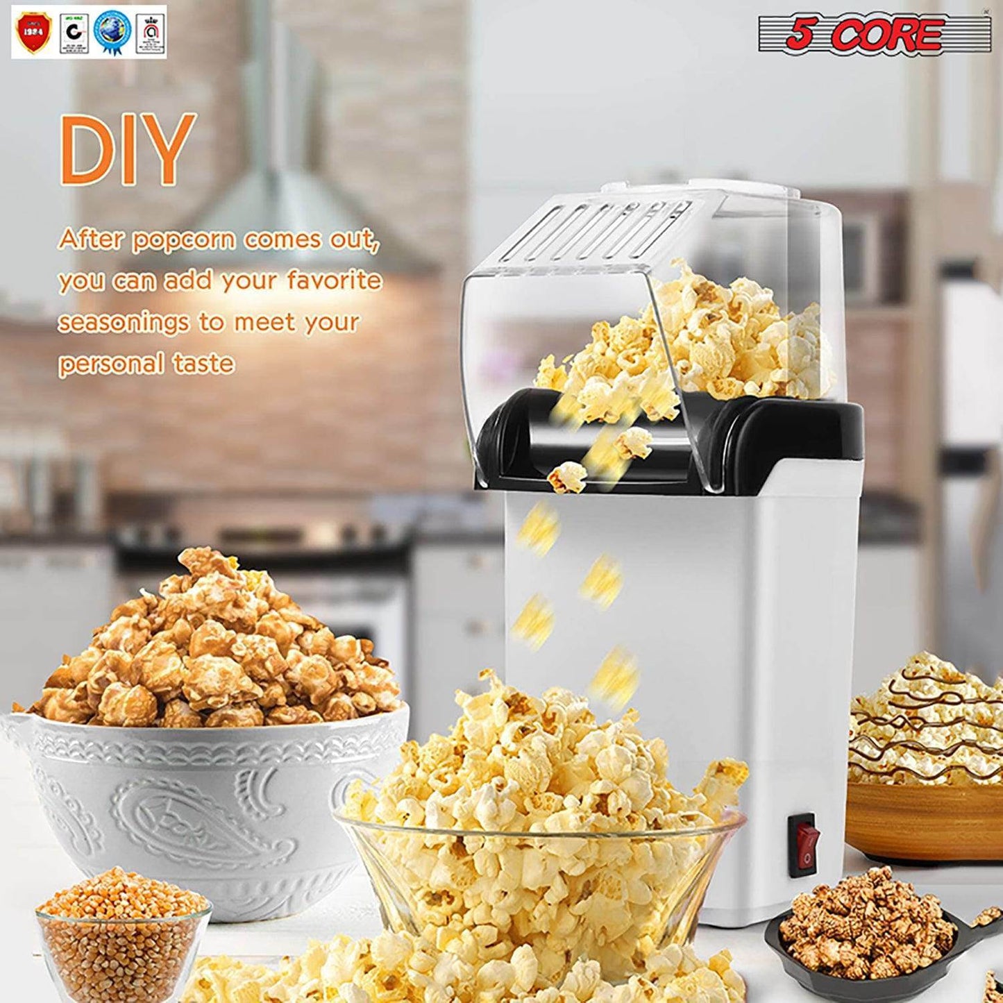 Popcorn Machine Hot Air Electric Popper Kernel Corn Maker Bpa Free No Oil 5 Core POP