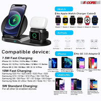 5 Core Wireless Charger, 3 in 1 Qi Wireless Charging Station 10W / 15W, Fast Wireless Charging Pad, Travel Charger for Multiple Devices for Qi Phones, Android, Galaxy S- Series, Watch, Earbuds - WCR 3