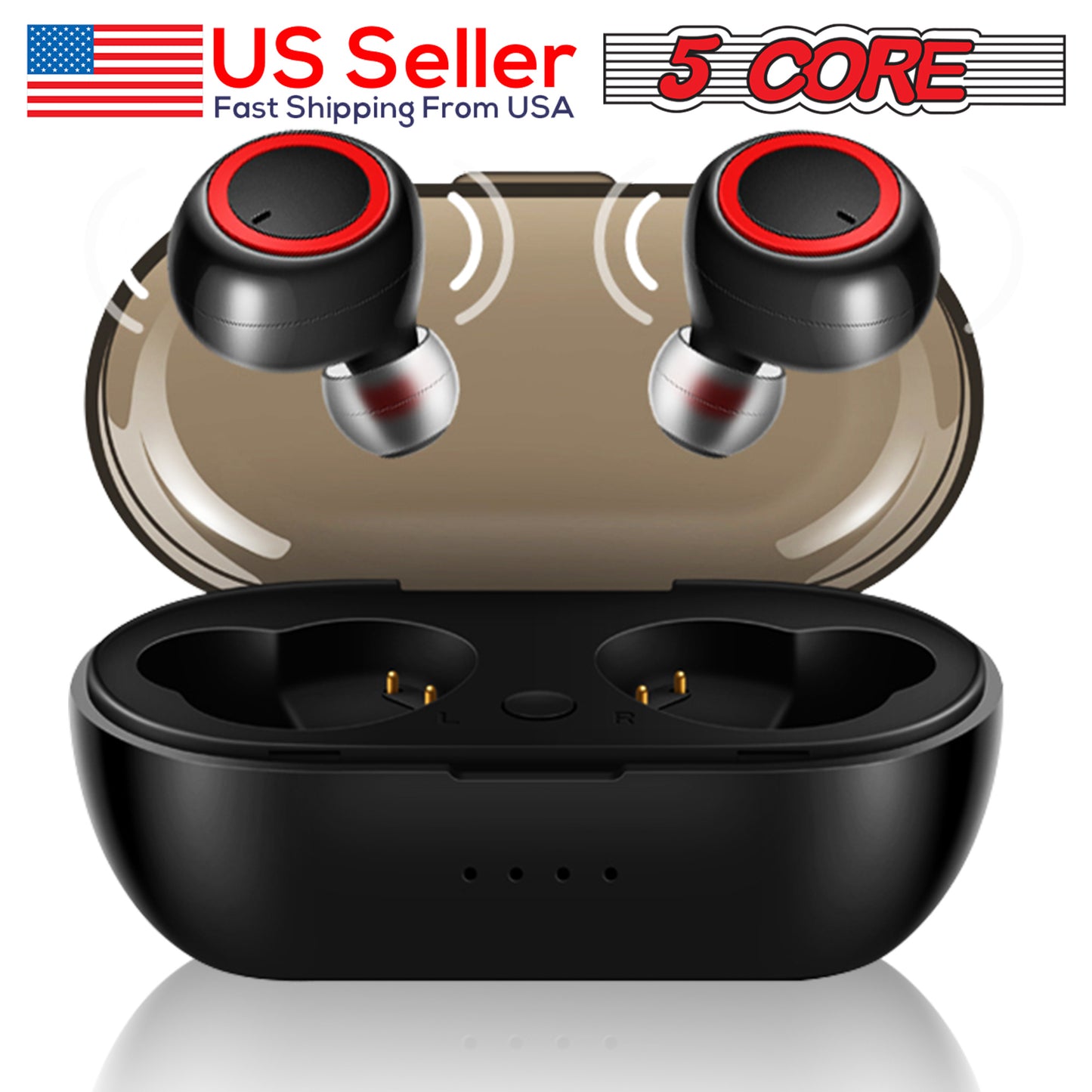 5 CORE Wireless Earbuds, Bluetooth 5.0 Noise Cancelling Headphones w/Charging Case- 132Hrs Play Time, Built-in Microphone IPX8 Waterproof for Sports Workout Laptop TV Computer Phone