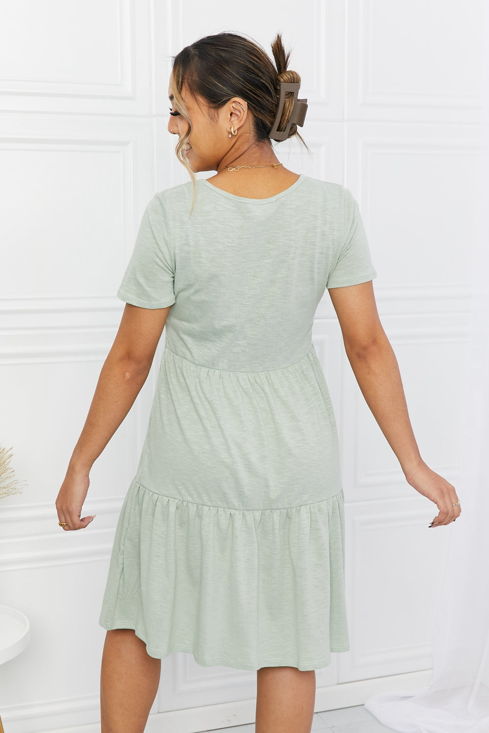 BOMBOM Short Sleeve Round Neck Tiered Tee Dress