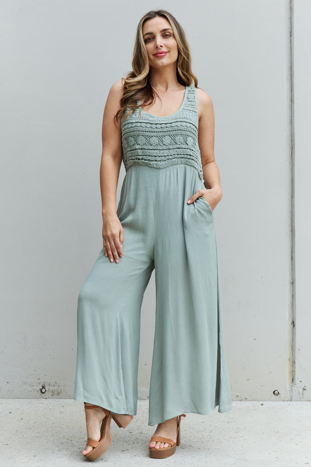 Check Me Out Full Size Crochet Detail Jumpsuit