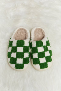 Melody Checkered Print Plush Slide Slippers